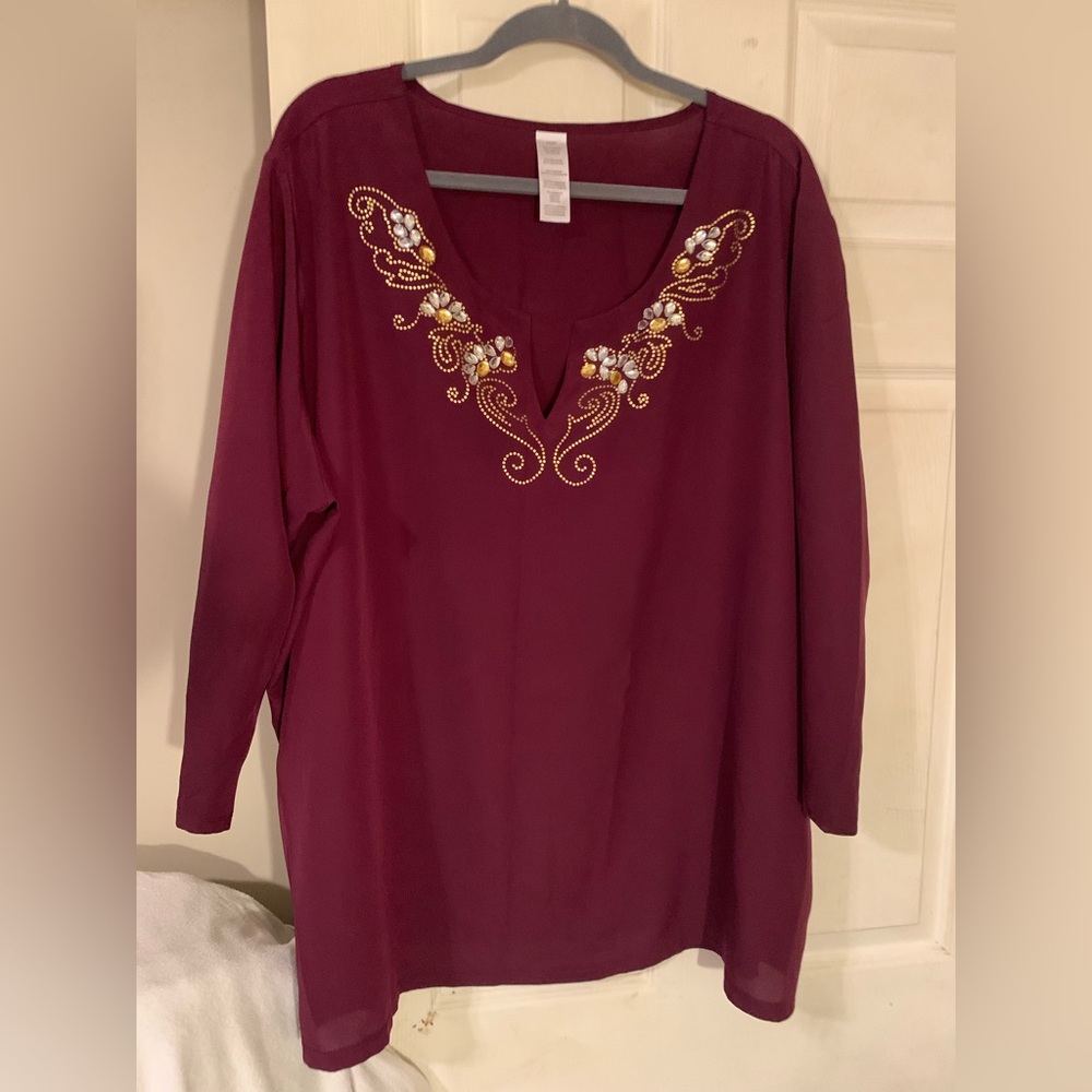 Purple Embellished 3/4 Sleeve Tunic